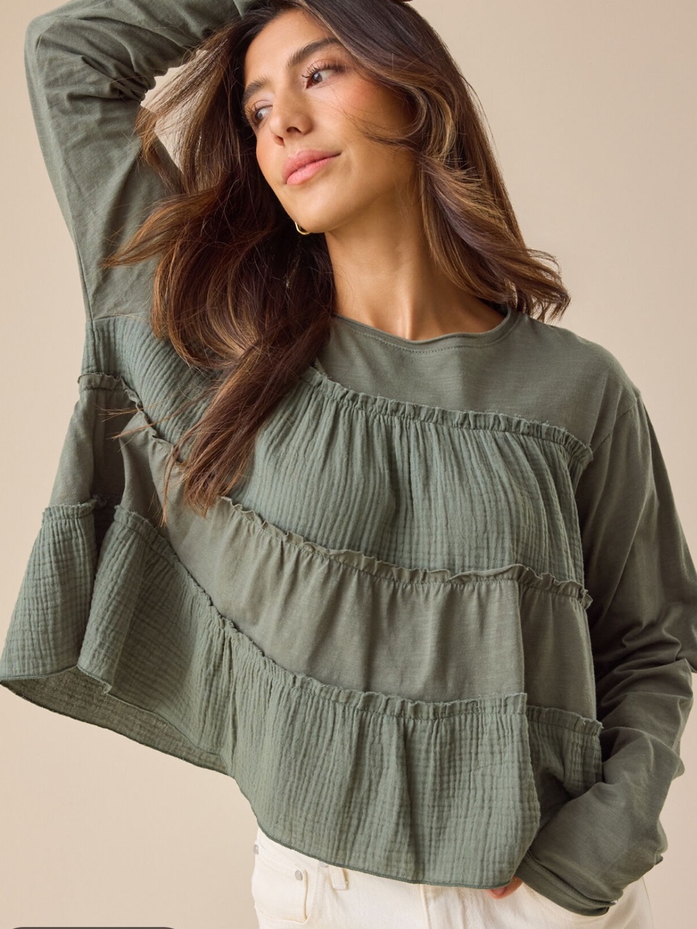 Altar'd State Olive Tiered Babydoll Tee